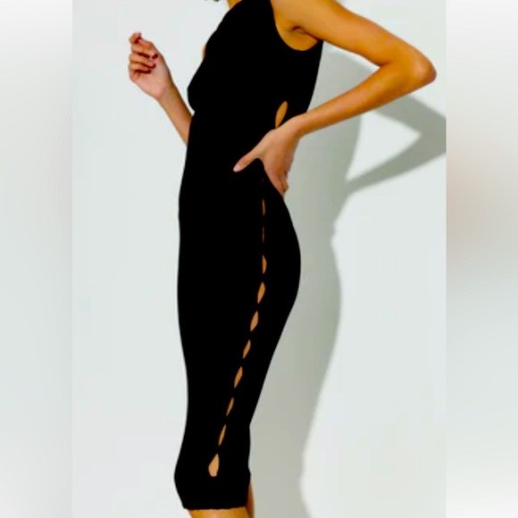 Zara Dresses & Skirts - ZARA RIBBED CUT OUT Black Dress Size M